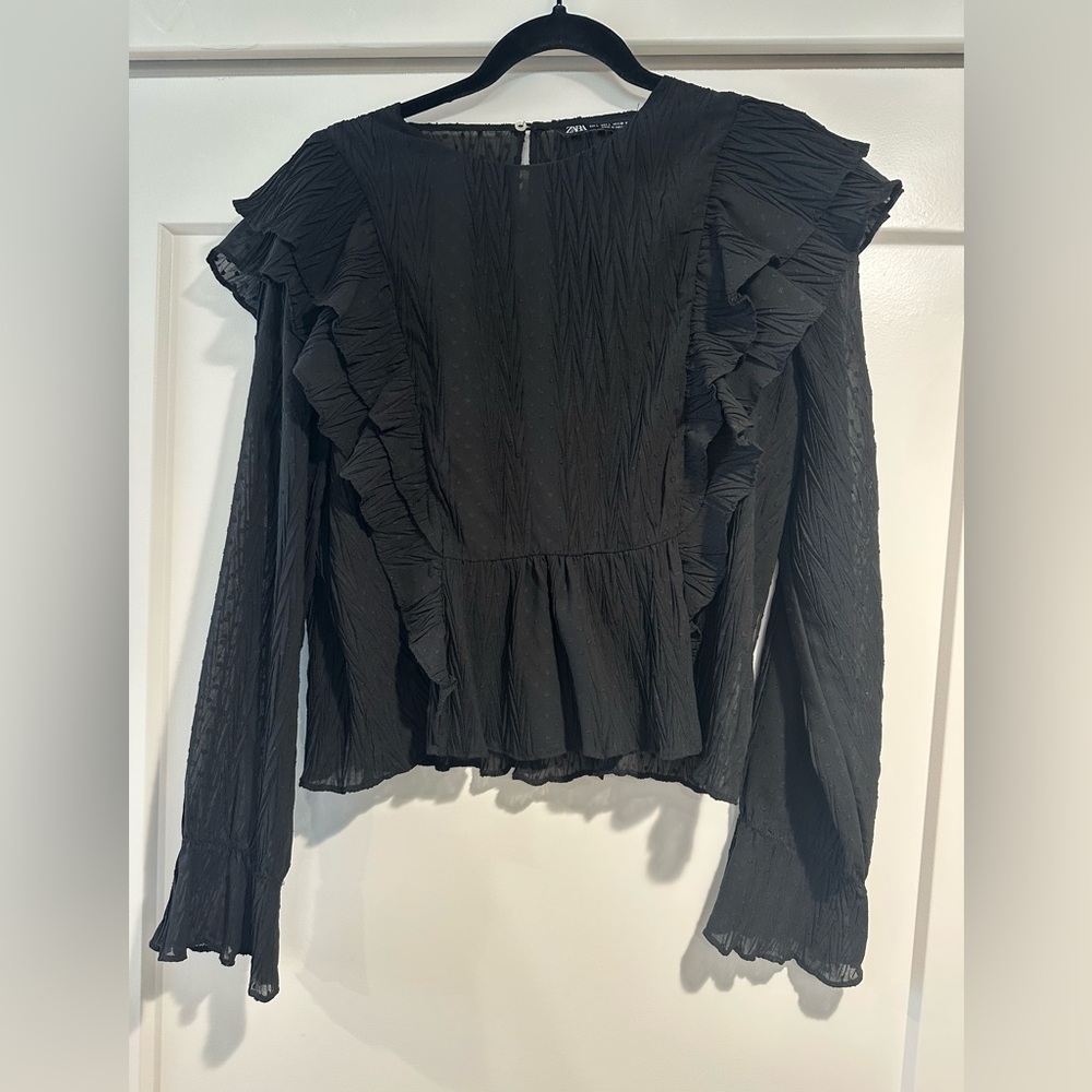 Zara Black Ruffle Blouse